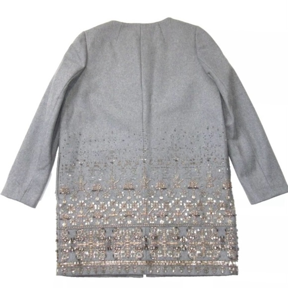 J.Crew Collection Embellished Cocoon Coat in Gray Beaded Wool Topcoat Sz 0 NEW - Picture 5 of 10